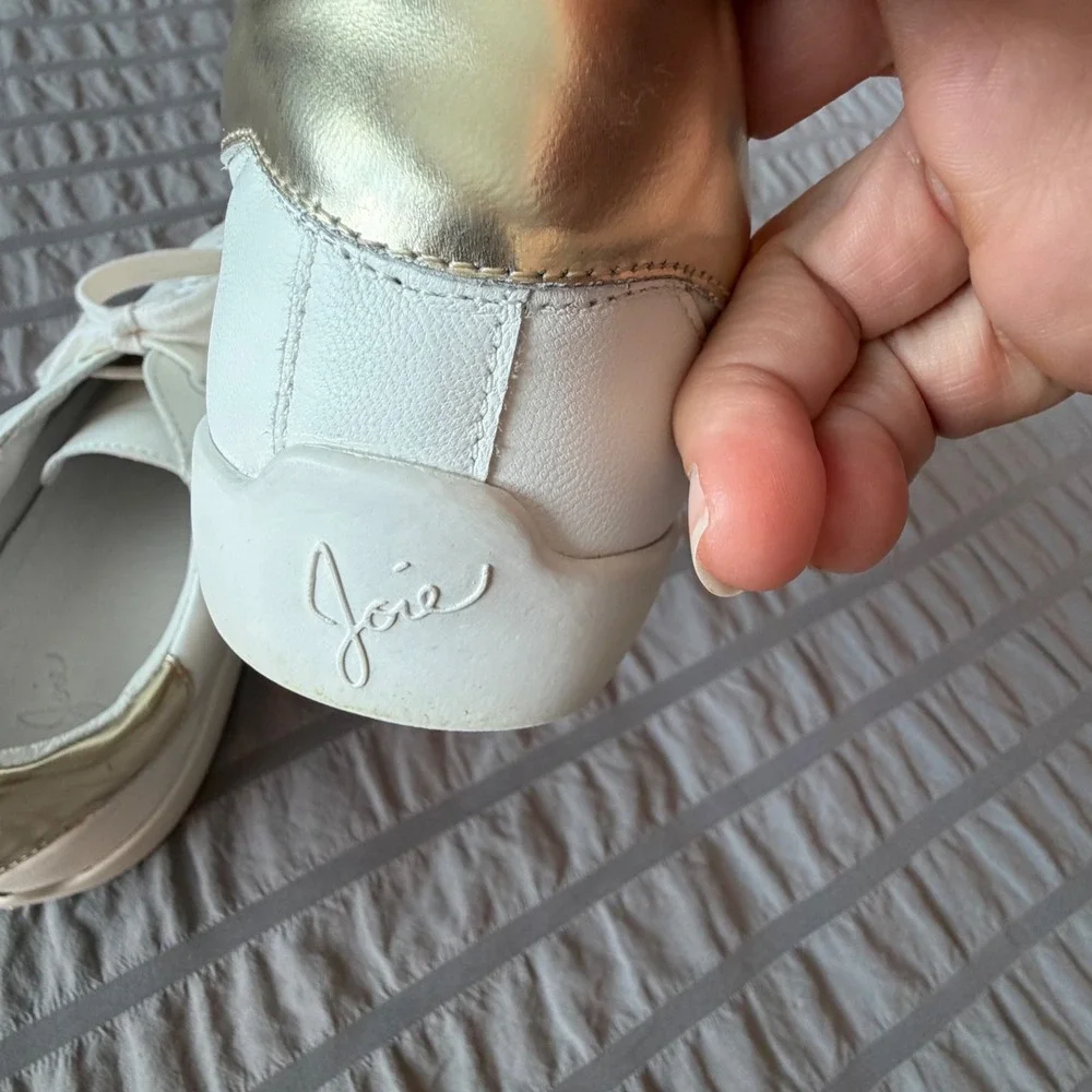 Joie‎ White Leather Low Top Sneakers Gold Heel Tab Lace Up Trainers Womens 40